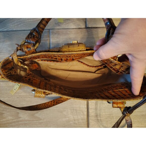 Brahmin Crocodile Embossed Leather Purse Brown Croc Turn Lock Double Handle READ - Picture 6 of 9